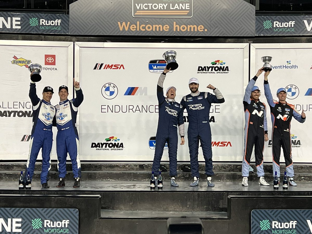 IMSA's tweet photo. Congratulations to your BMW M Endurance Challenge at @Daytona winners. 

GS: Harrison Burton | Zane Smith | No. 42 Ford Mustang GT4 | PF Racing

TCR: Gavin Ernstone | Jon Morley | No. 61 Audi  RS3 LMS SEQ | Road Shagger Racing 

#IMSA | @michelin | @pf_racing | @roadshagger https://t.co/uvz5ZpOCy4