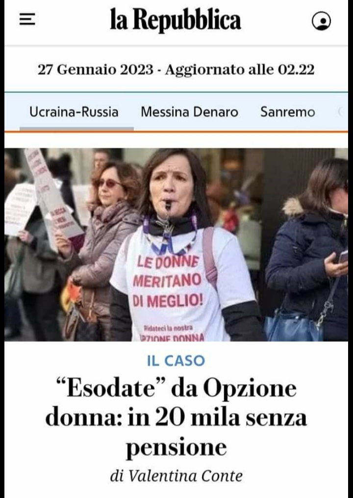 @PpBombardieri 
@luigisbarra 
@mauriziolandini 
#opzionedonna #opzionedonnanoinonmolliamo #opzionedonnavogliamolaproroga 
GRAZIE @repubblica