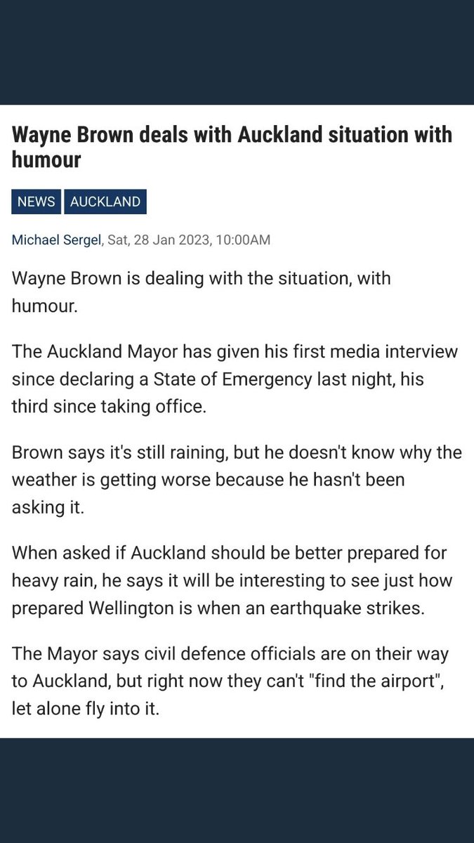 JimLewischch's tweet photo. 1. Because natural disasters are fricken hilarious 2. Wellington had an earthquake and Christchurch before that. What they also had were mayors who understood that their cities desperately needed to hear from them in a time of distress and needed them to show up https://t.co/BiPxjRqtn6