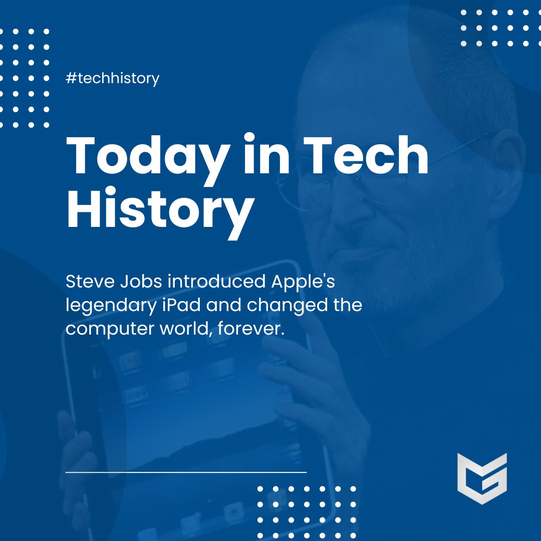 🖥️ TODAY IN TECH HISTORY!

In 2010 Apple introduced the iPad. The tablet triggered the close of the PC era and will certainly go down in history as one of the pivotal points in computing history.

#GetConsys. 226-973-9208

#TechHistory #LdnOnt #519Ldn #B2B #ITGuys #Apple #iPad