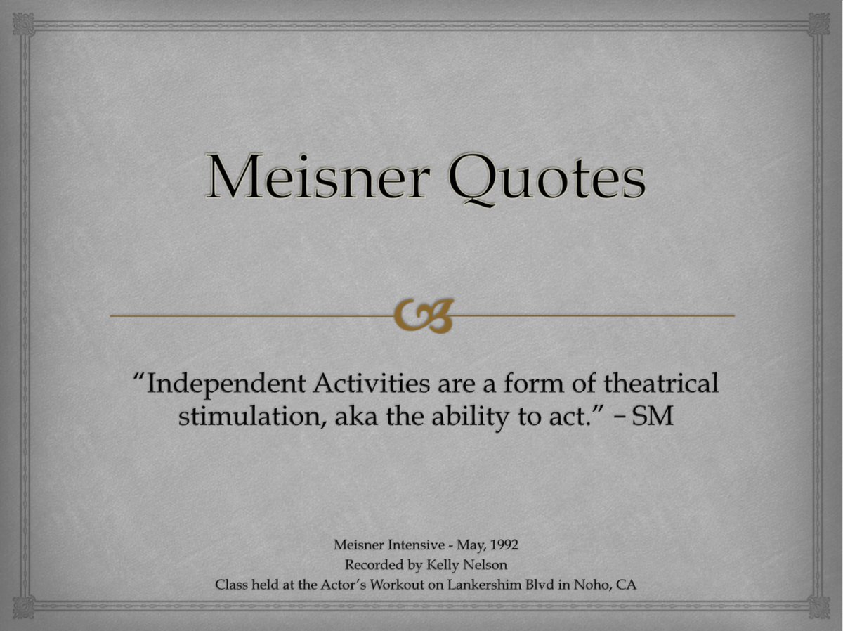 MeisnerActor's tweet photo. More on #IndependentActivities, after all "acting is DOING". Another 4 boxer on the subject coming in about 5 minutes... #Actor If you have a static scene always add an activity, the director will love you for it. #Meisner https://t.co/R23psvNteB
