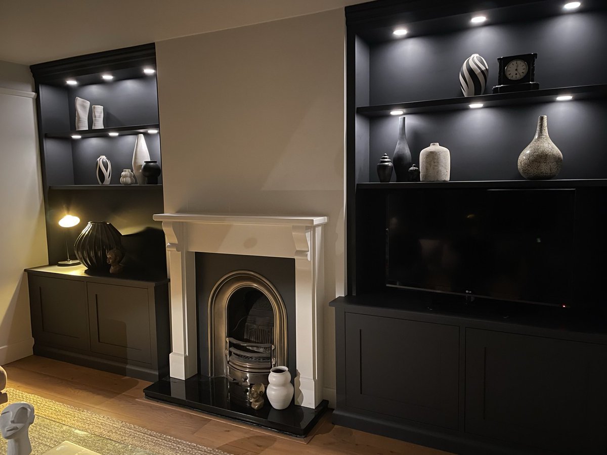 Entrance hall panelling and alcove units just finished up to bring some style to this house. All sprayed in Downpipe.