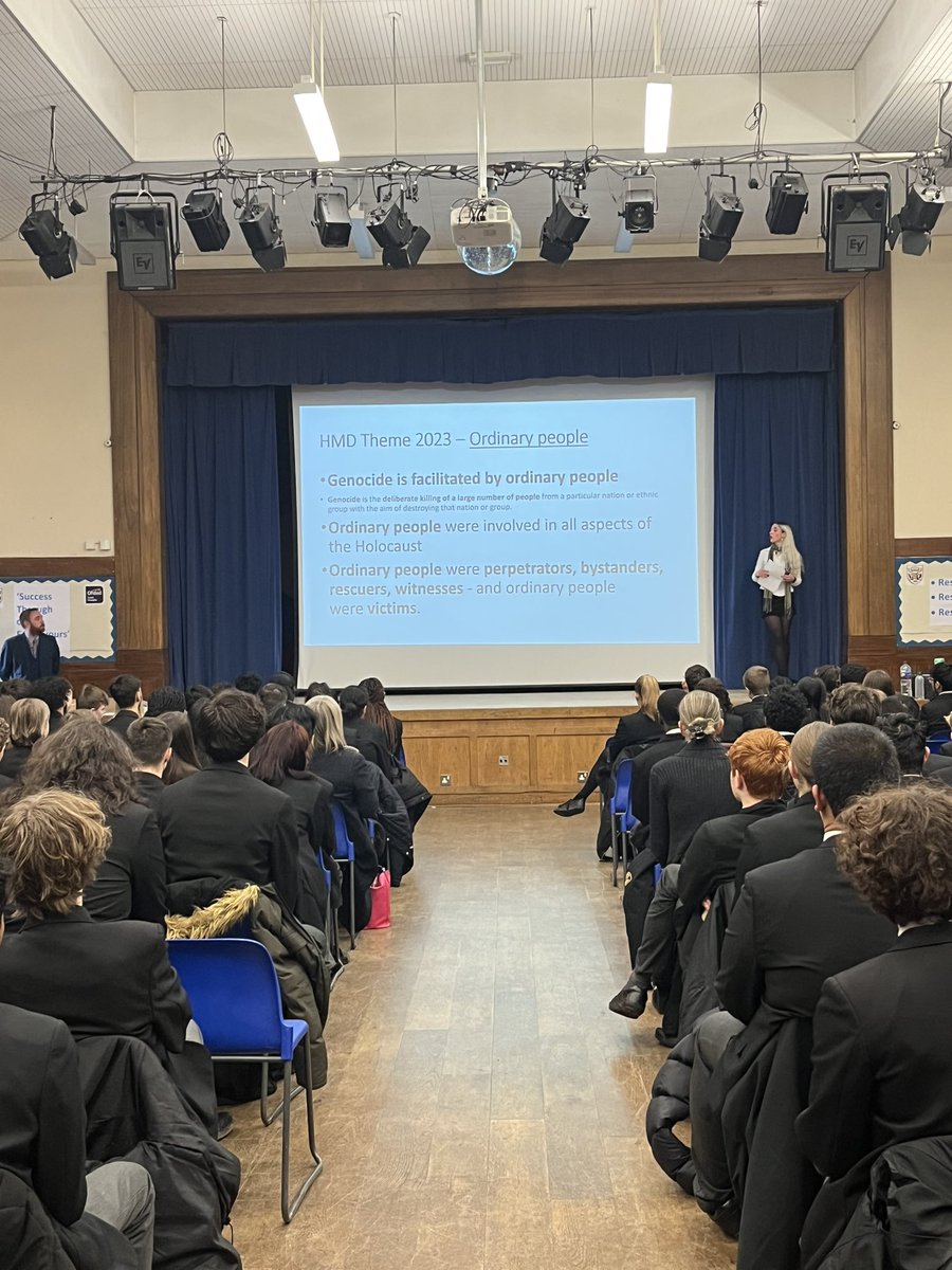 AspireHps's tweet photo. Today we marked Holocaust Memorial Day 2023 with a very special assembly led by one of our @HPS6th  students. ❤️ #HolocaustRemembranceDay #OrdinaryPeople @HPShistory https://t.co/0fuVtELglp