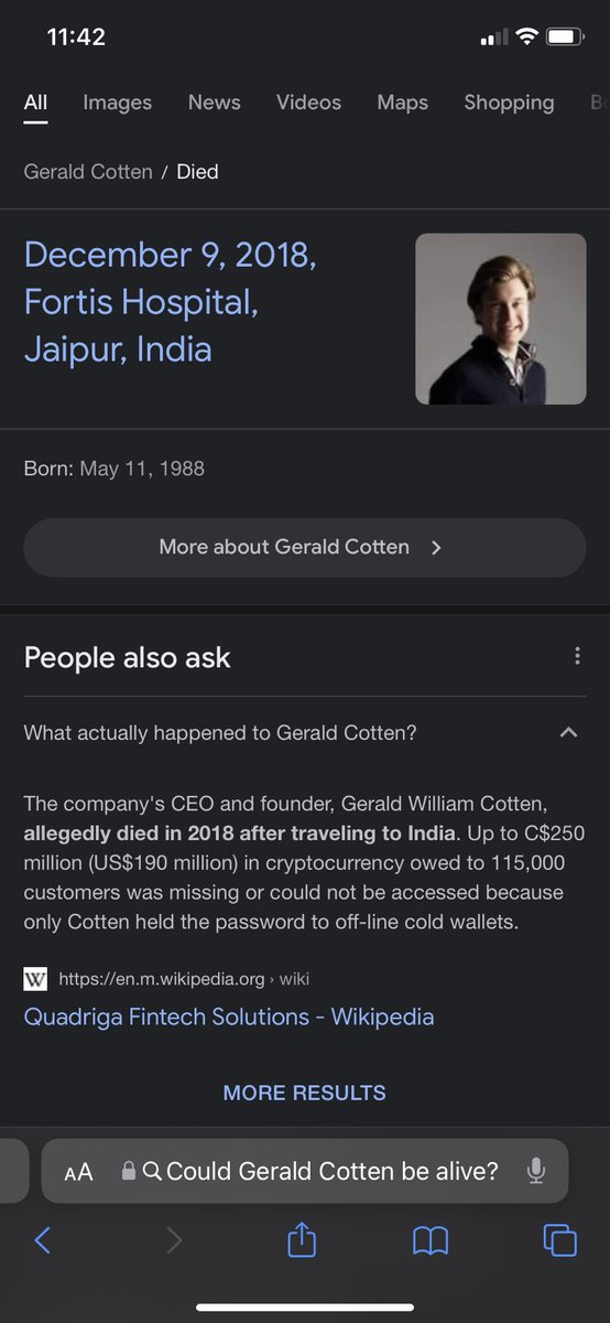 CryptoKhalid91's tweet image. Gerald Cotten CEO &amp;amp; founder of #Quadriga mysteriously dies in 2018 

Over 250 million was owed to 115,000 customers that could not be accessed  due to only Cotten holding the passwords in an offline cold wallet 😱😱😱

What if @Allnodes  mysteriously dies with all those keys🧐