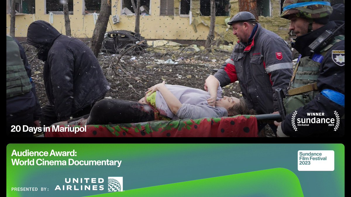 🏆 The Audience Award: World Cinema Documentary, Presented by United Airlines goes to 20 DAYS IN MARIUPOL, directed and produced by Mstyslav Chernov. #Sundance <a href="/united/">United Airlines</a>