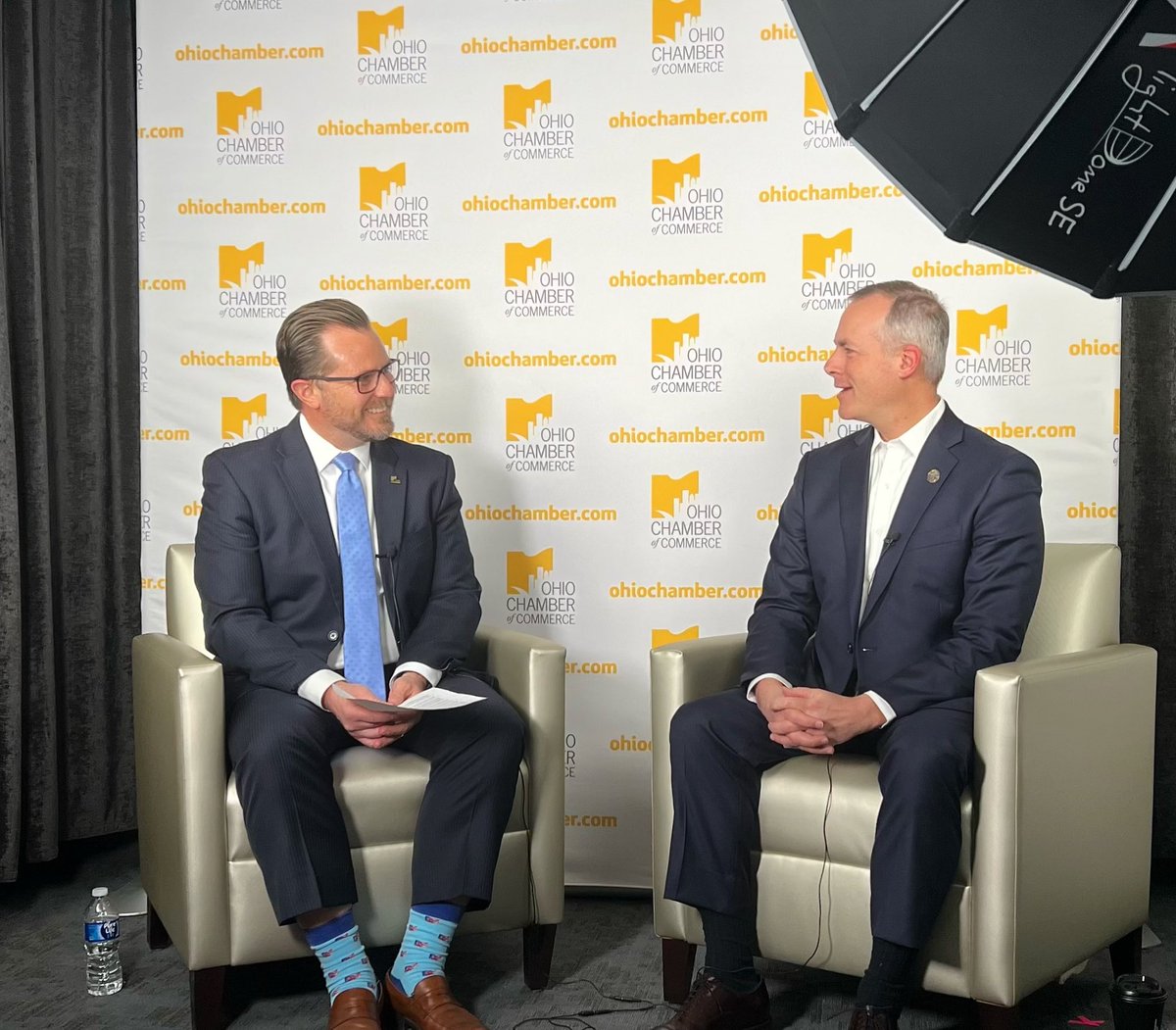 OhioTreasurer's tweet photo. I sat down w/ my friend Rick Carfagna from the @OhioChamber this morning to talk about how the Treasurer’s office is serving Ohioans with programs like #AgLINK, #ResultsOHIO, @STABLEAccount, and #FamilyForward https://t.co/wafyfCdQq4