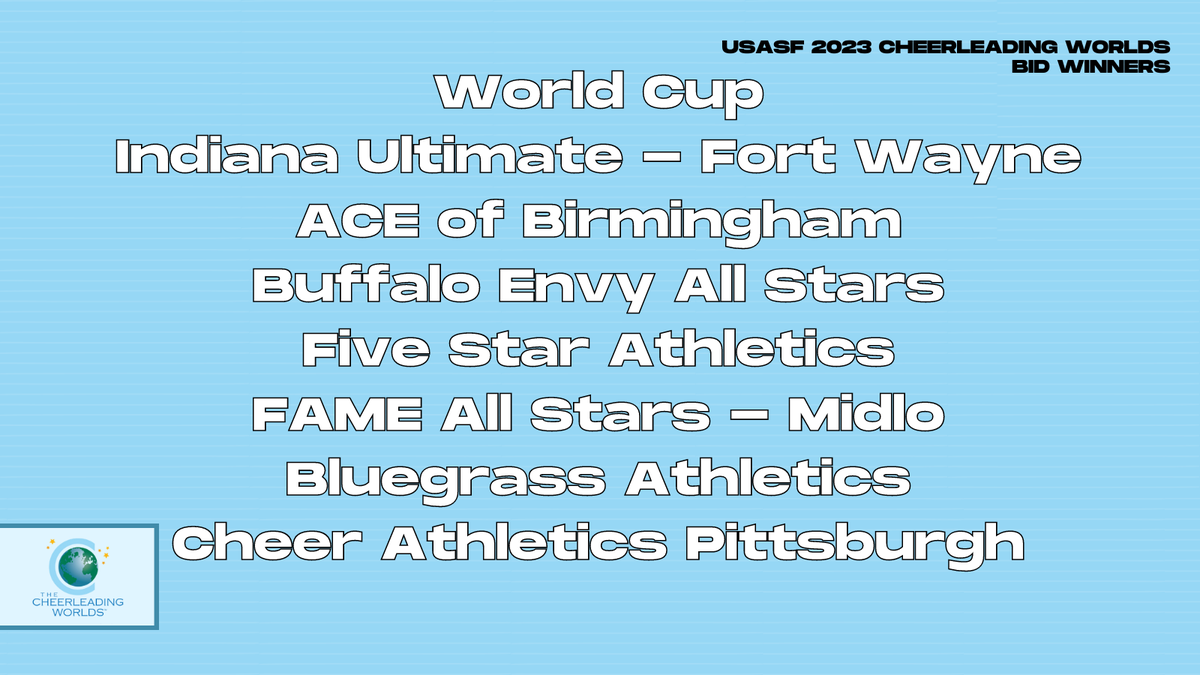 Congrats to these recent USASF member bid recipients! We can't wait to see you take the Worlds stage 🌎 Let us know what teams we can expect to see below ⬇️

#USASF #RoadtoCheerWorlds #ThisIsAllStar #allstarcheer #cheer