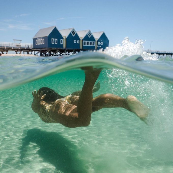We're cooling off under the longest wooden jetty in the Southern Hemisphere - care to join us? 💙  Welcome<a href="/tag/seeaustralia"class="tags"><span>#seeaustralia</span></a><a href="/tag/comeandsaygday"class="tags"><span>#comeandsaygday</span></a><a href="/tag/busseltonjetty"class="tags"><span>#busseltonjetty</span></a>