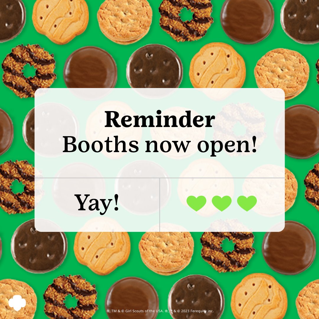 girlscoutsswtx's tweet image. Visit girlscoutcookies.org to find Girl Scout Cookies near you! 💚 The direct shipping option for all cookies when you order them from a GSSWT Girl Scout will be available from February 27-March 1. #girlscoutcookieseason