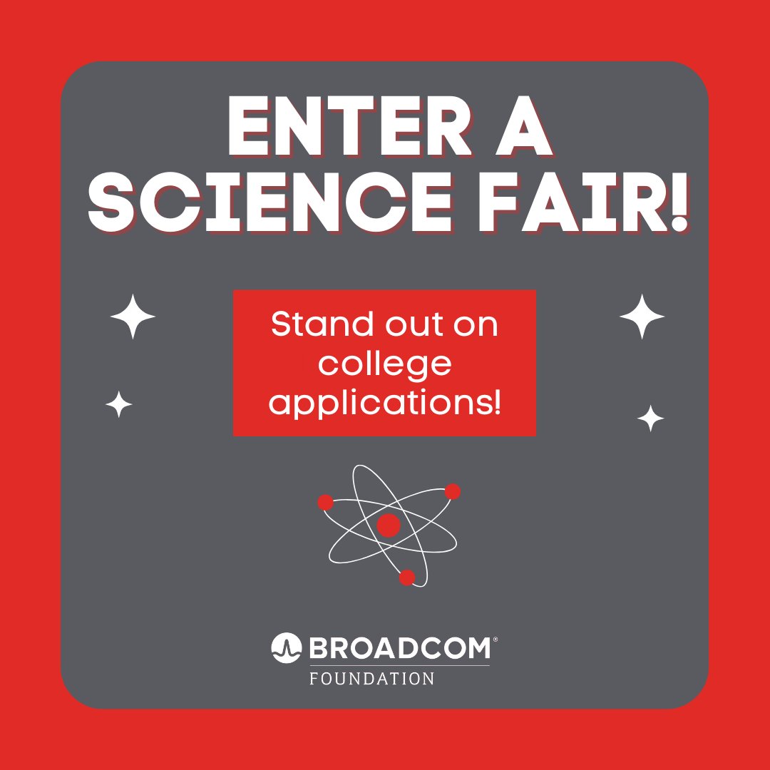 BroadcomSTEM's tweet photo. Do you want to stand out when applying for your dream school? Enter a science fair today! You will learn a lot about yourself, have interesting discussions with your peers, and potentially win fantastic prizes. Follow us for more info!
#broadcomfoundation #ScienceFair2023 https://t.co/IoUVs1u5JX