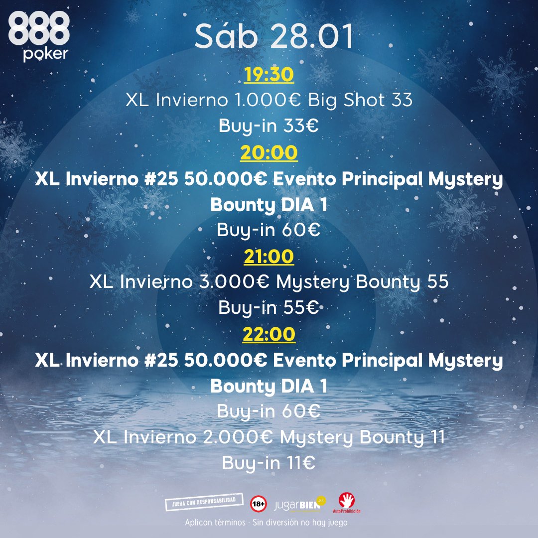 888pokerSpain's tweet photo. ¡Encaramos la recta final de las #XLSeries ❄ Invierno!

Échale un 👀 vistazo al calendario de los últimos días… ¡Vale la pena!

#888poker #Poker https://t.co/WRiWW28ZWe