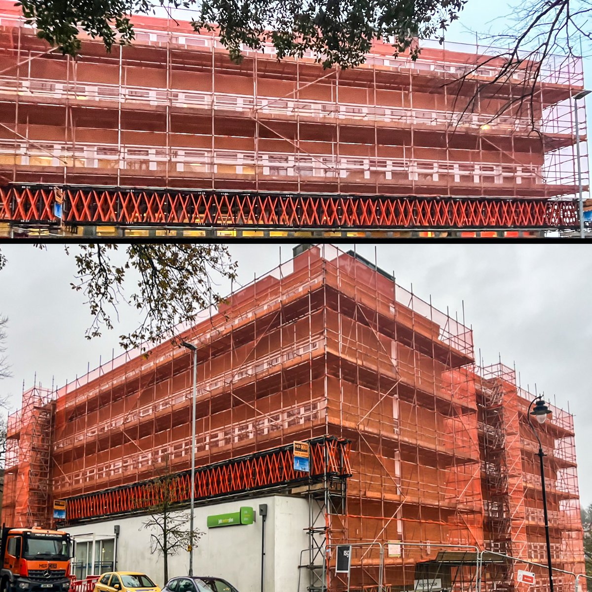 Mercer_scaff's tweet image. Another great project completed by our Supervisor Ethan with the help of local labour sourced in Hastings. We used piggybacked 1500mm X-Beams to span 30m above the front elevation entrance. 3 Layher staircases were added for access #NewClient #ISG #Beamwork #Layher #TeamMCR