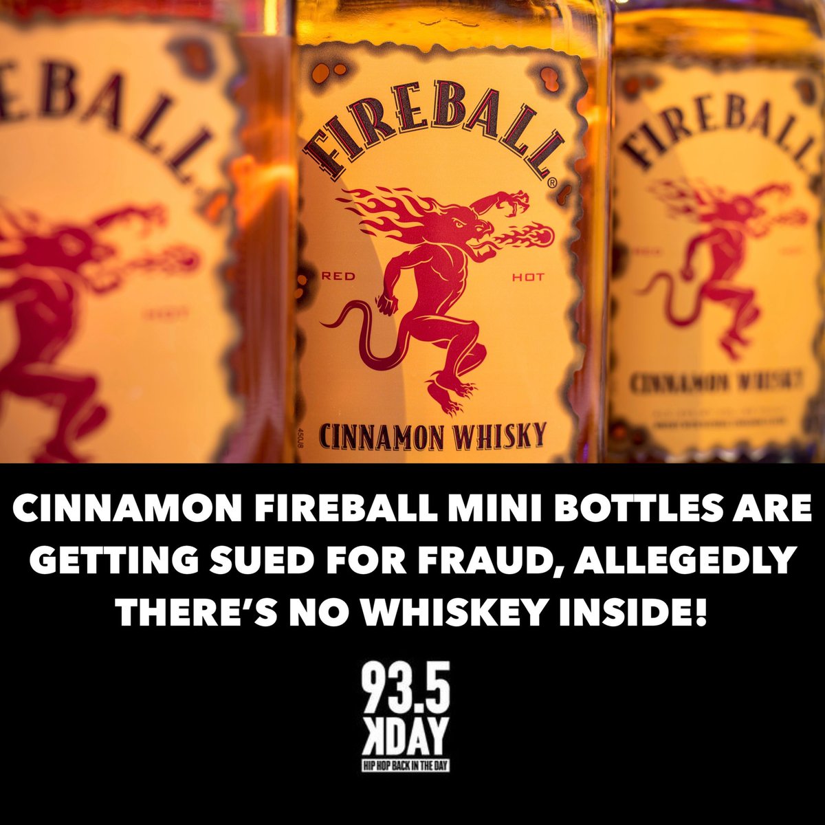 The Fireball maker is being sued! The lawsuit alleges that Fireball Cinnamon mini bottles don't contain whiskey! The drink is a malt beverage flavored to taste like whiskey 👀🥃🤔 Y'all ever got tipsy off a mini bottle? #CommentBelow 👇🏾 • 📷: Shutterstock