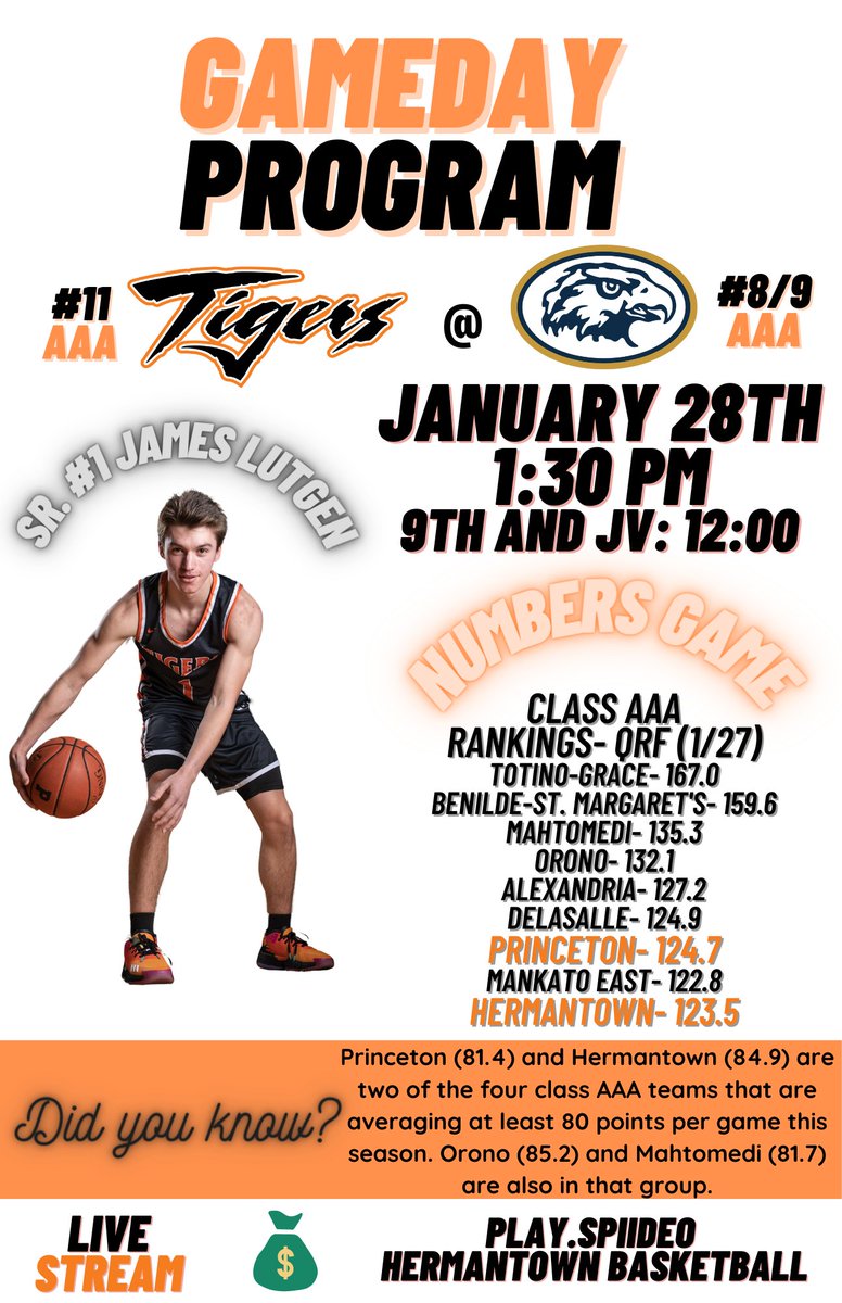 GAMEDAY PROGRAM

Tigers travel to <a href="/HermantownHoops/">Hawks Basketball</a> to take on former <a href="/PrincetonGbball/">Princeton GirlsBBall</a> coach <a href="/AndyFenske/">Andy Fenske</a> and the Hawks