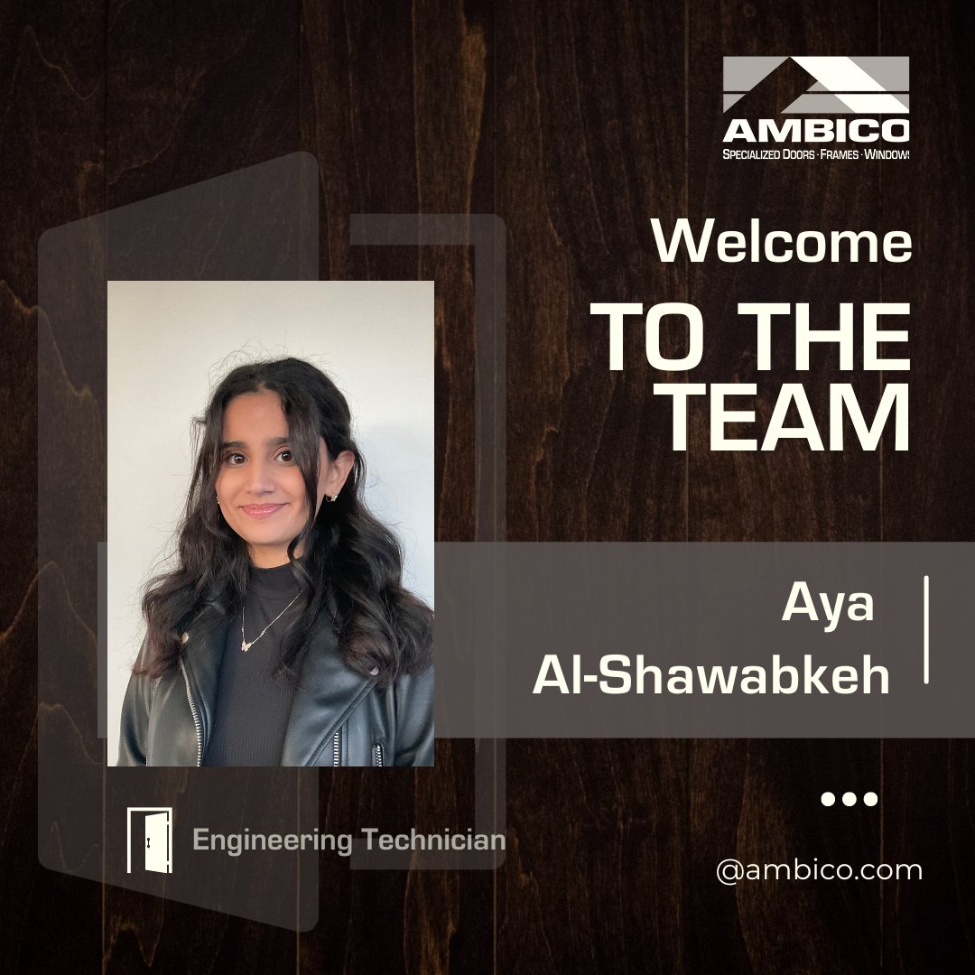 AMBICO’s Family is always growing! Say hi to Aya Al-Shawabkeh, our newest engineering staff. She is primarily involved in 3D modeling and usually spends her free time reading. 

Welcome to AMBICO Aya, we are delighted to have you join the family!