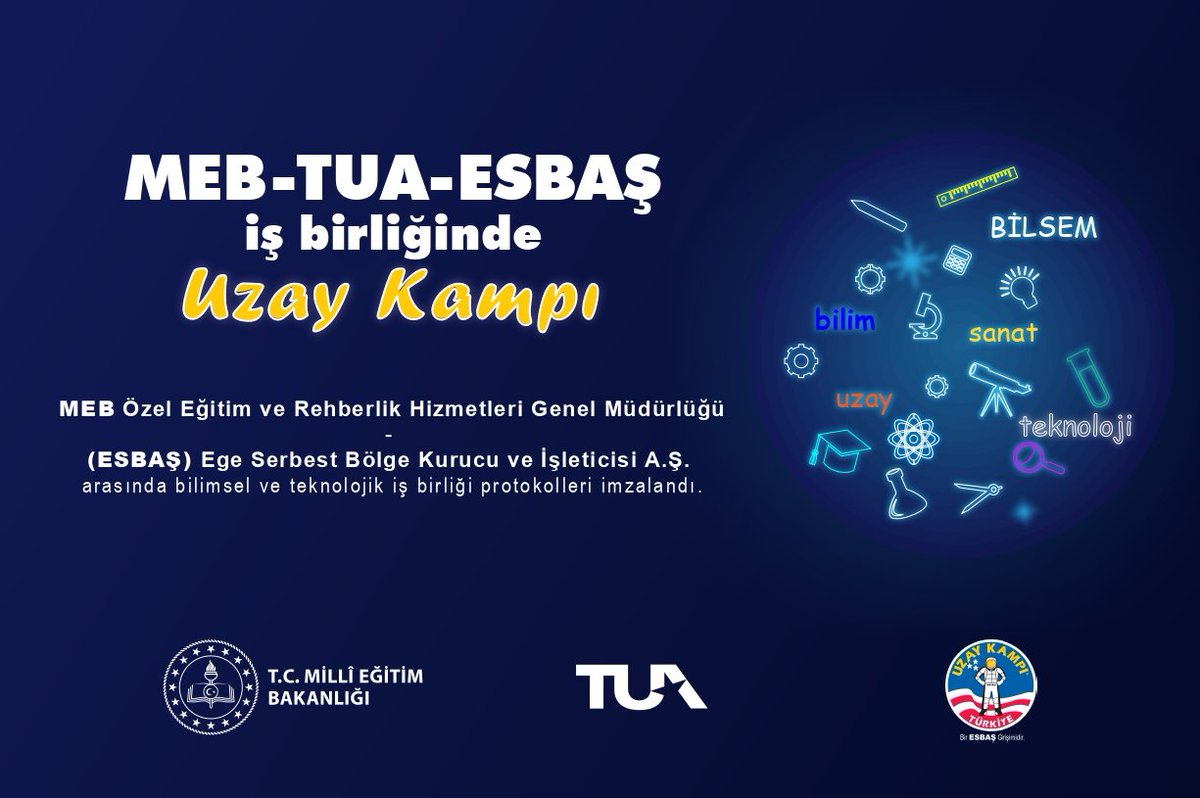 🚀🛰️Millî Eğitim Bakanlığı, Türkiye Uzay Ajansı ve Uzay Kampı Türkiye iş birliğiyle yürütülen proje kapsamında 100 BİLSEM öğrencimiz, İzmir’de kurulu Uzay Kampı Türkiye’nin “Uzay Yolcuları Programı’nda uygulamalı uzay teknolojileri eğitimi alacak.

Haber👉meb.ai/UwXMlw5