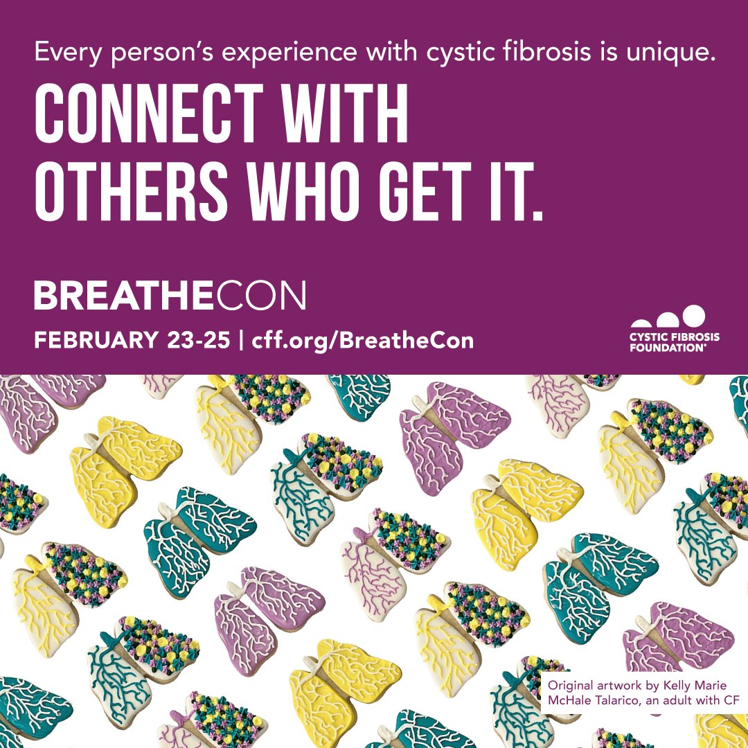 CF_Foundation's tweet image. Run, don’t walk... registration for #BreatheCon is open! Virtually gather with hundreds of adults with cystic fibrosis February 23-25 for 1-1 networking, panels, affinity groups, happy hours, and so much more. We can’t wait to see you there! Register now: on.cff.org/BreatheCon-2023