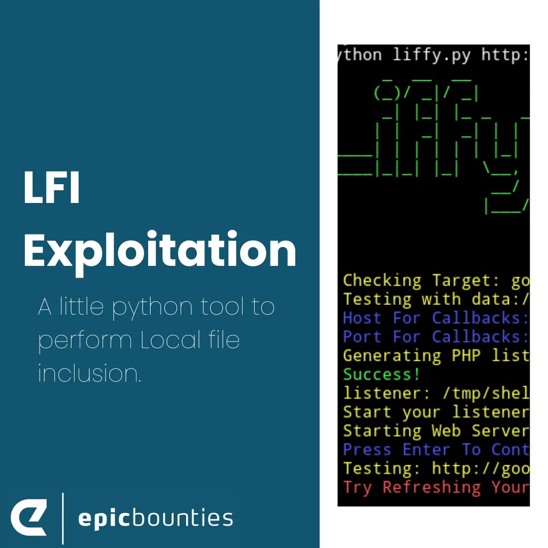Now,⏲️we have LFI Exploitation tool🔧A little python tool to perform Local file inclusion. Is the improved version of liffy which was originally created by rotlogix/liffy. It has a particular focus on using PHP Input, PHP Filter, and Data URI methods.🧠>> buff.ly/3a2QEMw