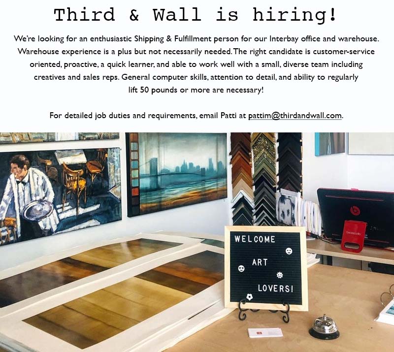 We are hiring! We are looking for someone in Shipping & Fulfillment to join our Seattle team! For more details or inquiries please email Patti Mann at pattim@thirdandwall.com 📧#wearehiring #jobposting #hiring #newjob #artlovers #artpublishers #artconsulting #artgallery #seattle