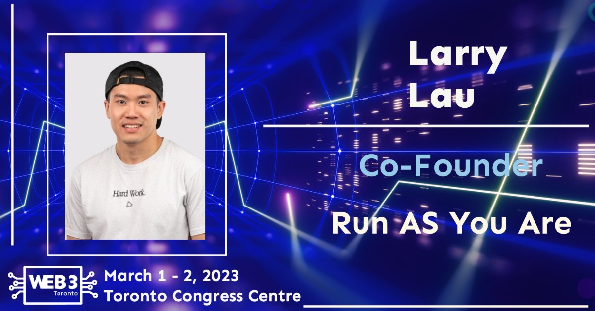 Today we are happy to present our speaker <a href="/iamlarrylau/">Larry Lau</a>  Larry Lau who is  is Co-Founder of <a href="/runasyouare/">RunAsYouAre</a> (RAYA), a global running community and platform. 

Get your tickets today  ⬇️
web3toronto.ca/register

#WEB3TORONTO23 #WEB3 #metaverse #blockchain #nft #canada #toronto