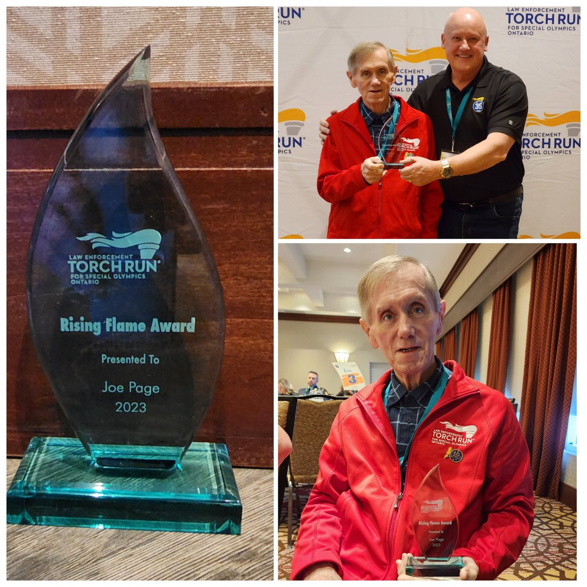 Joe Page won the Rising Flame Award this year at the 2023 Kick Off Conference for Special Olympics! Joe has been a member of the Torch Run team for 15+ years! #RisingFlameAward #SOO #specialolympicsontario #peterboroughpolice #congrats #thankyouforallyoursupport