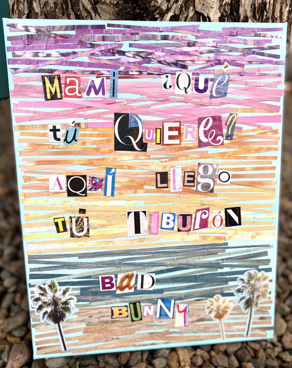 For my San Benito lovers 🐰 “Mami qué tú quiere? Aquí llego tú tiburón” 🦈🦈🦈 Collage made from recycled magazines on canvas 😍♻️✂️ @sanbenito