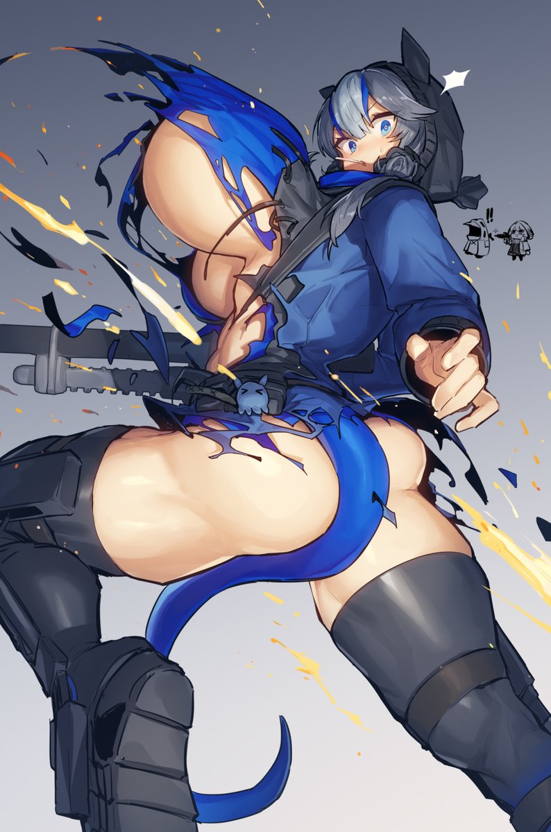 1girl ass blue eyes blue hair blue jacket blush breasts  illustration images