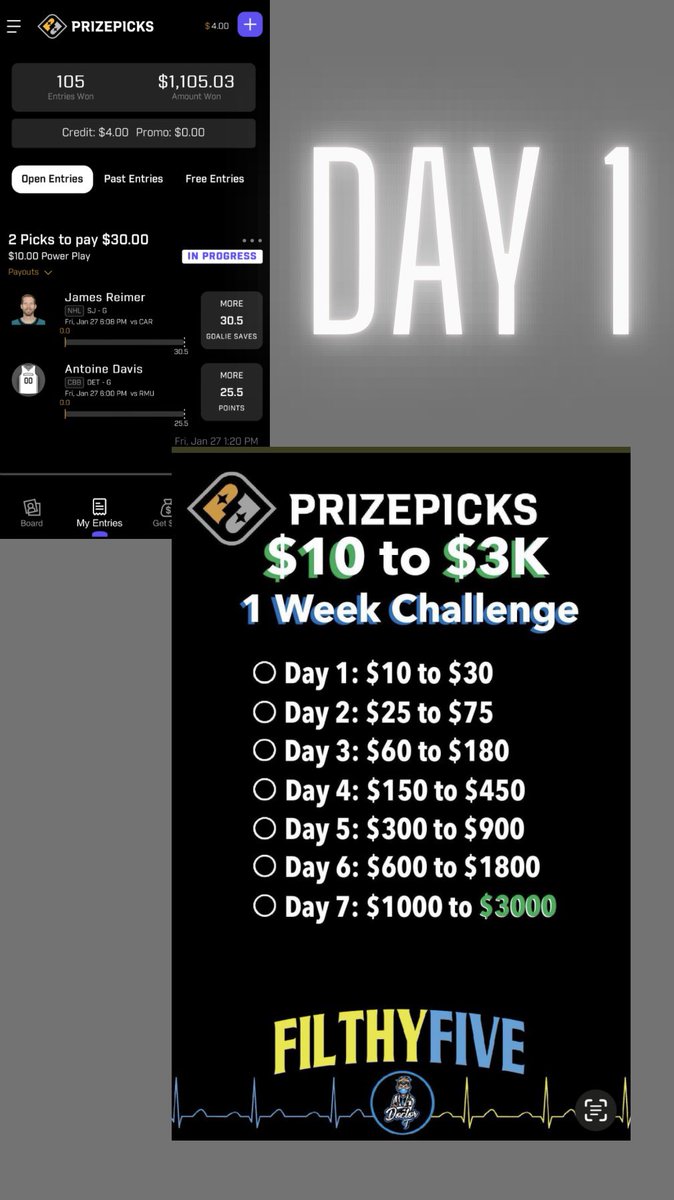 AllGas__'s tweet photo. Day 1 #PrizePicks #BigCapp #AllGas💨 #6thgearjay #GamblingTwiitter https://t.co/DMl7rlO0fn