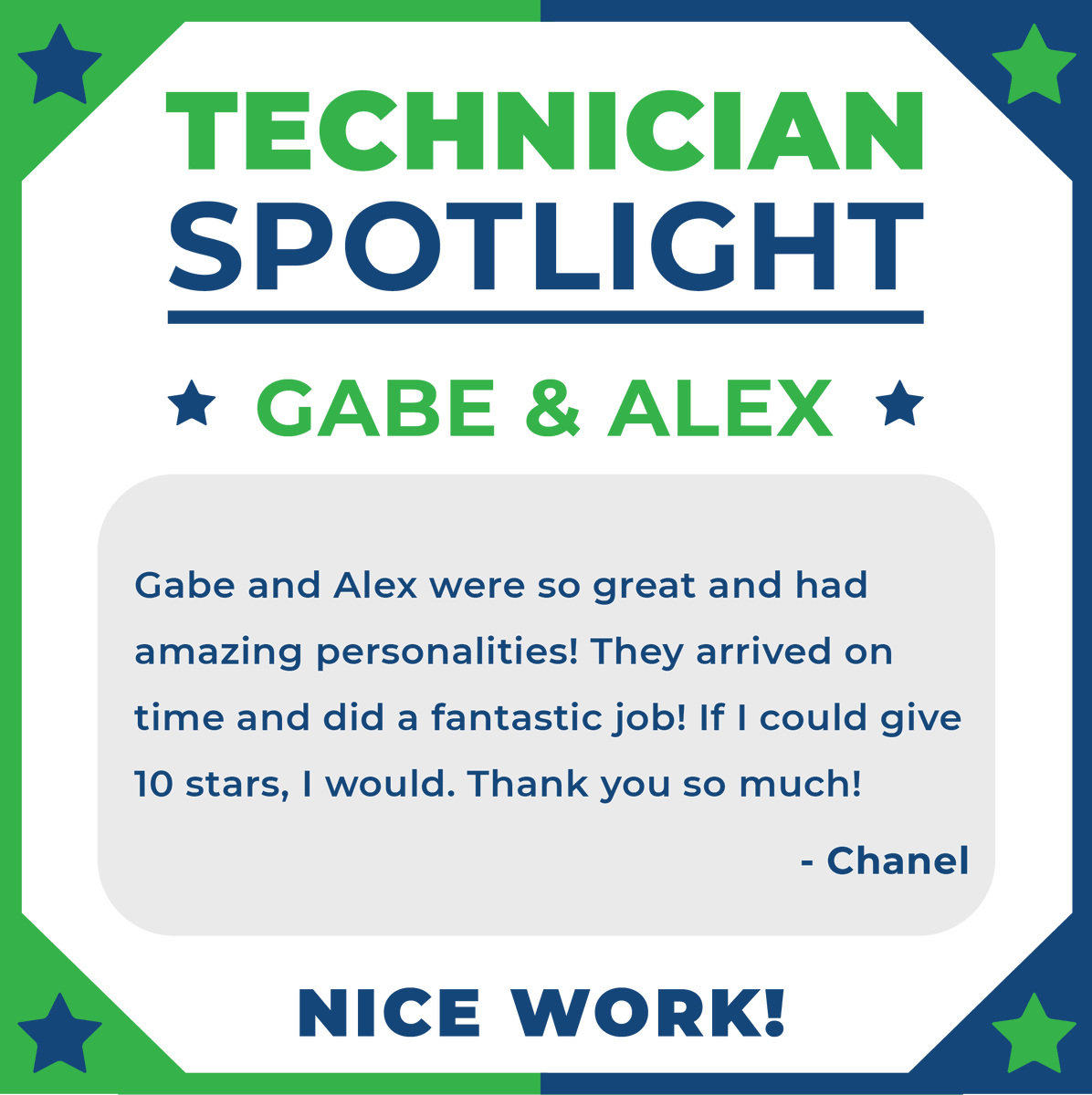 JustCallBudget's tweet photo. We are so grateful to have a team of technicians that go above and beyond in all that they do! This week we would like to share an awesome review left for our technicians Gabe and Alex. Great job guys! #shoutout #greatservice https://t.co/wgsrptX1Gp