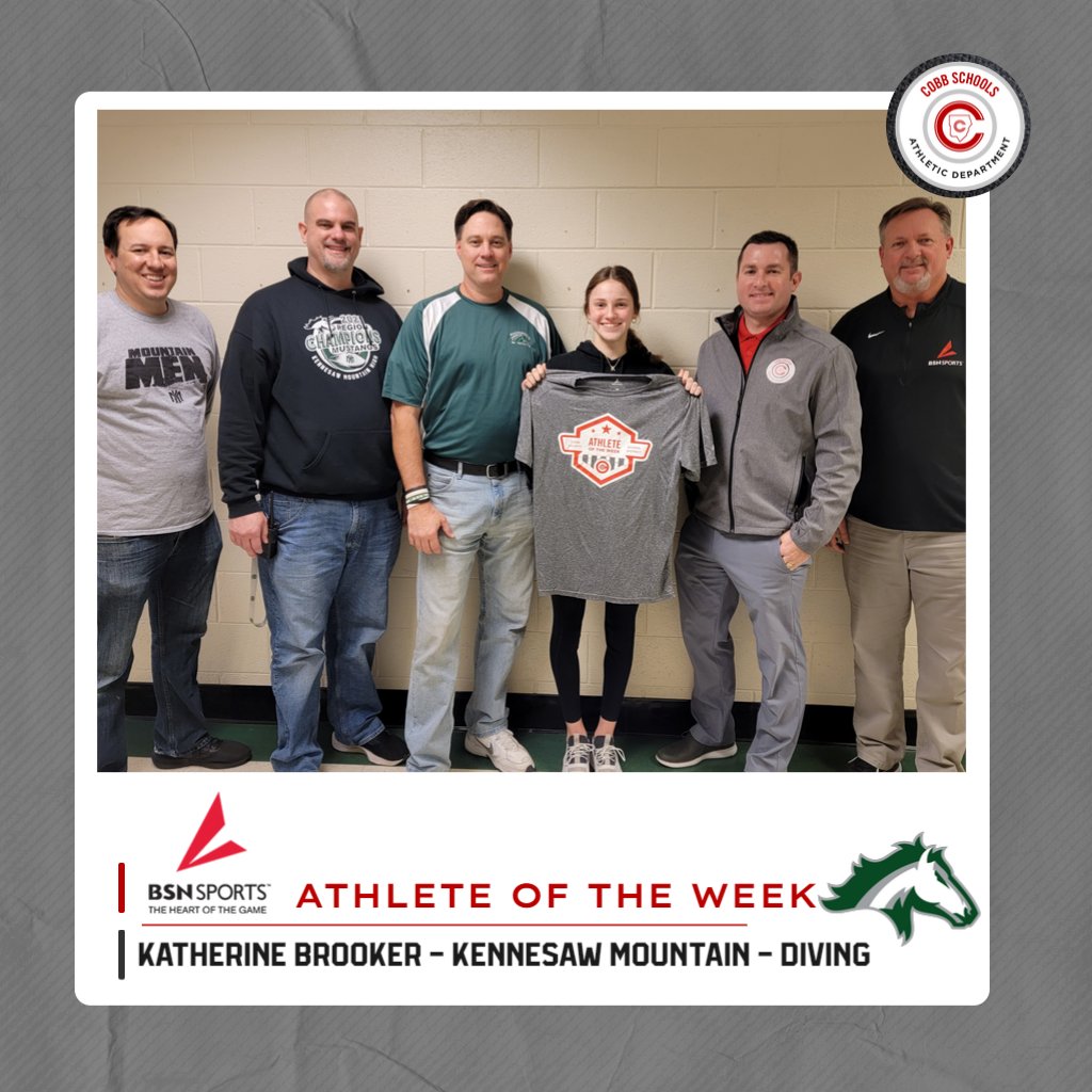 Congrats to this week's <a href="/CCSD_AD/">Athletics - Cobb County School District</a> female AOTW! Katherine Brooker of <a href="/KMHSathletics/">Kennesaw Mtn.</a> @KMHSSwimandDive recently was named Dive Champion at the Cobb County Championships! <a href="/BSNSPORTS_GA/">BSN SPORTS Georgia</a> for sponsoring our award! <a href="/cobb_sports/">Cobb Sports</a> <a href="/CobbSchools/">Cobb County Schools</a>