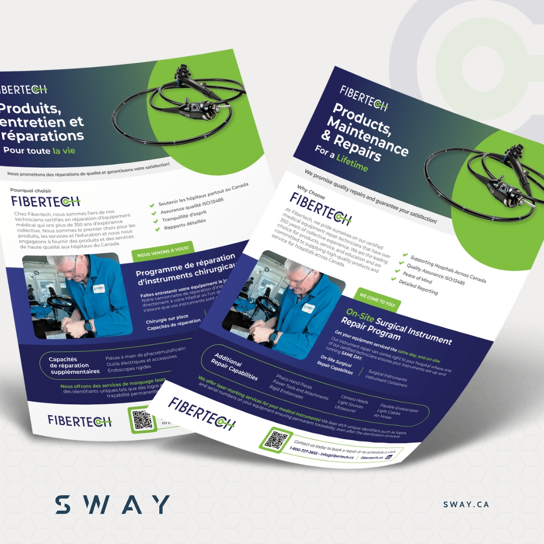 In order to reach more consumers across Canada we create both English AND French versions of marketing materials for Fibertech Canada. 🍁

If you are looking to expand your reach by incorporating bilingual content into your marketing, we can help! Visit sway.ca 🔗