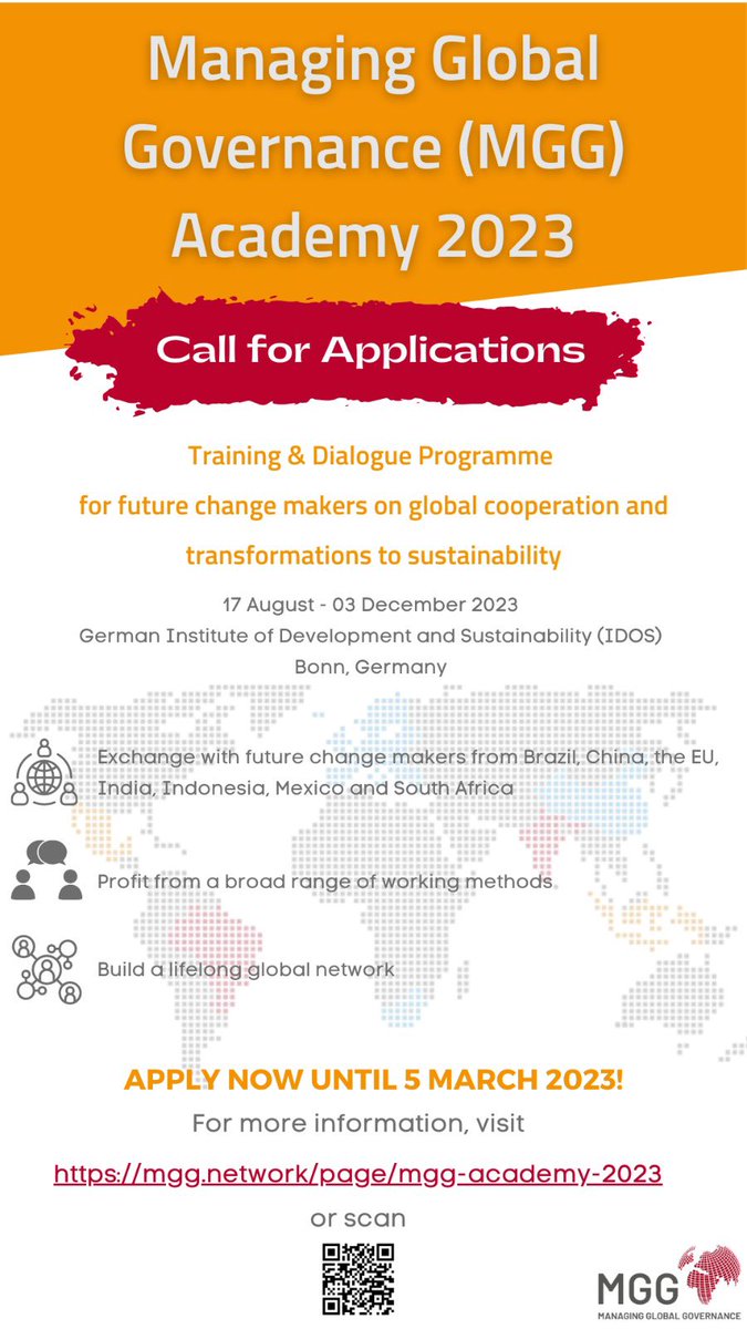 The MGG Academy Call for applications is open! Do you want to learn by doing on today’s global governance challenges in a multicultural environment while living in Germany? It is your opportunity #mggnetwork @IDOS_research