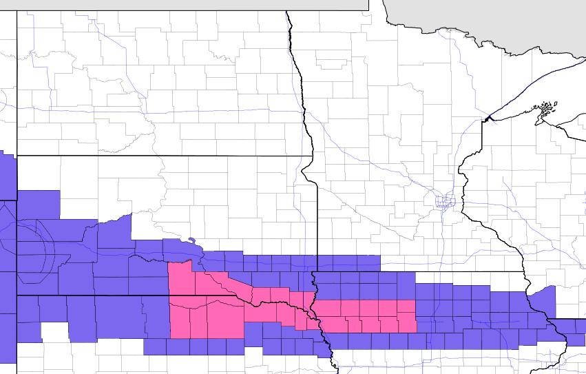 Snow will move across southern half of South Dakota and far southern Minnesota tonight through Saturday morning. Winter Storm Warning across South Dakota tonight and Winter Weather Advisories elsewhere. Snow around 6-8 inches possible in the Warned area.  #sdwx #mnwx #WinterStorm https://t.co/wAeRhDYTsH