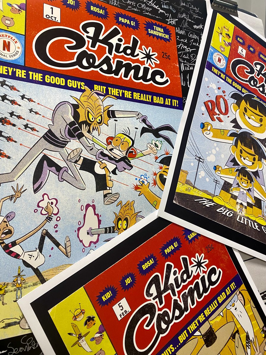 mercuryfilmwrks's tweet photo. Special delivery to our team! 📦 Thanks to our partners @Netflix and @CrackMcCraigen for sharing six comic book designs with our Production Pipeline Developer, Joseph, who created these incredible posters to share with our artists! #KidCosmic https://t.co/qdlrDc4p25