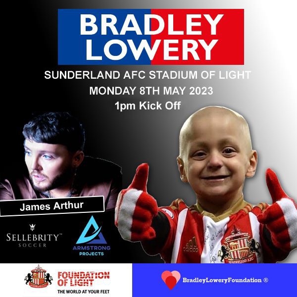 Bradleysfight's tweet photo. We have another confirmed🥰

The amazing @JamesArthur23 has confirmed his will be playing in our Celebrity match, raising funds for The Bradley Lowery Foundation and The Foundation of Light

Sunderland AFC will be putting out an announcement soon! 
Keep your eyes peeled😀

#SAFC https://t.co/iLWT3AZJEh