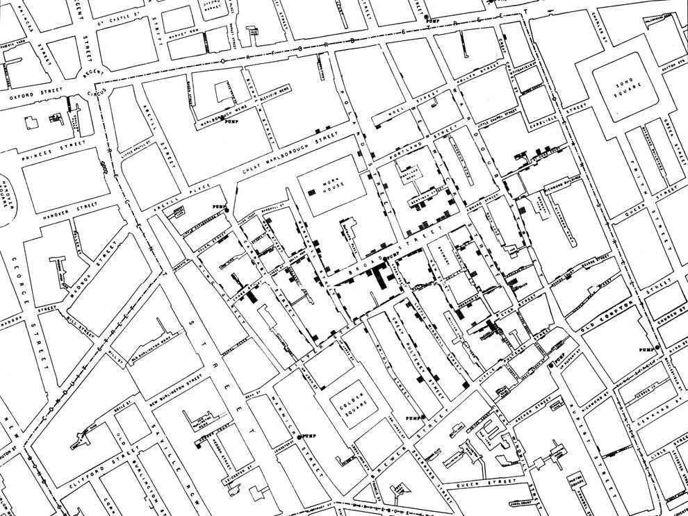 BuntingLabs's tweet photo. A single map 🗺 changed life in London and created the field of epidemiology

It highlights the tragic side-effects of urbanization in the Victorian era

The map is John Snow’s map of cholera cases. Here’s why it’s one of the most important maps of all time 
🧵👇 (1/6)

#GISchat https://t.co/utod2HxUHe