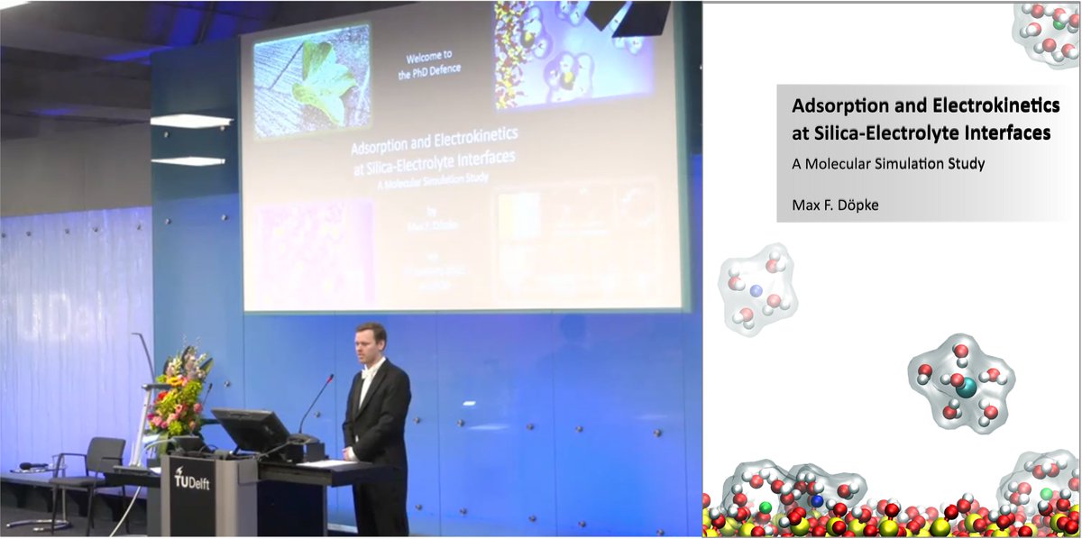 HartkampRemco's tweet photo. Congrats to Dr. ir. @maxdoepke on defending a successful PhD: "Adsorption and Electrokinetics at Silica-Electrolyte Interfaces - A Molecular Simulation Study". You made great contributions to the field and it was truly a pleasure supervising you over the last few years. https://t.co/EFl4x6ppt9