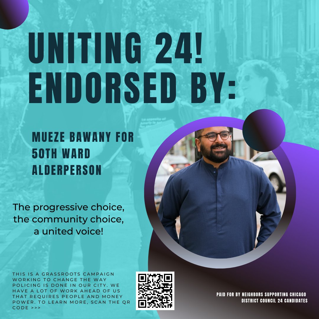 Uniting 24! is honored to receive Mueze Bawany for 50th Ward Alderperson’s (@muezefor50) endorsement. We are excited to continue the necessary work to unite the community. Currently, we are working on canvassing in high-voter precincts and we need your help! Donate now!