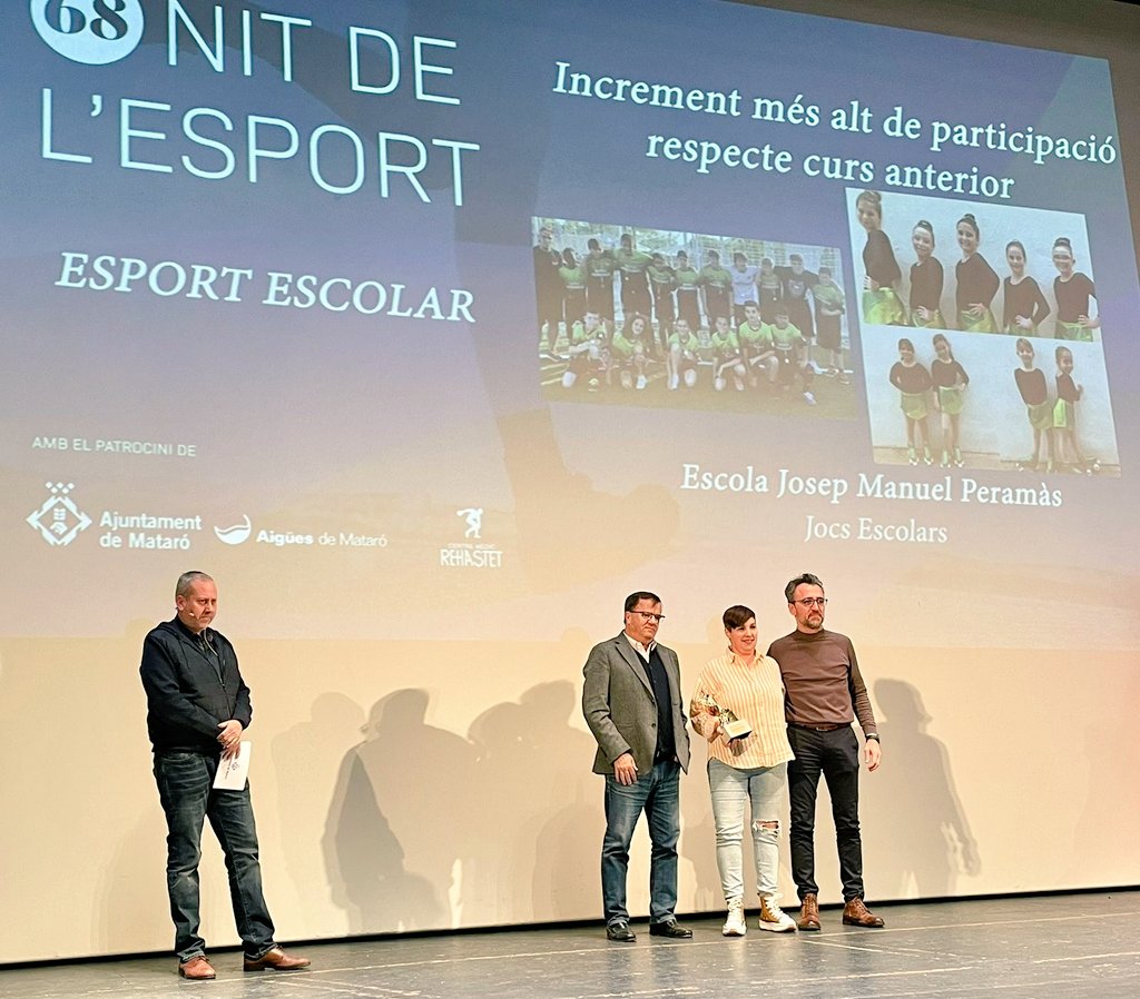 Nit de l'Esport 2023. Rebem el premi a l'escola amb l'increment més alt de participació. Gràcies a tots els que ho heu fet possible: alumnes, famílies, monitors, <a href="/Enlleurat/">Associació Enlleurat</a>, mestres!