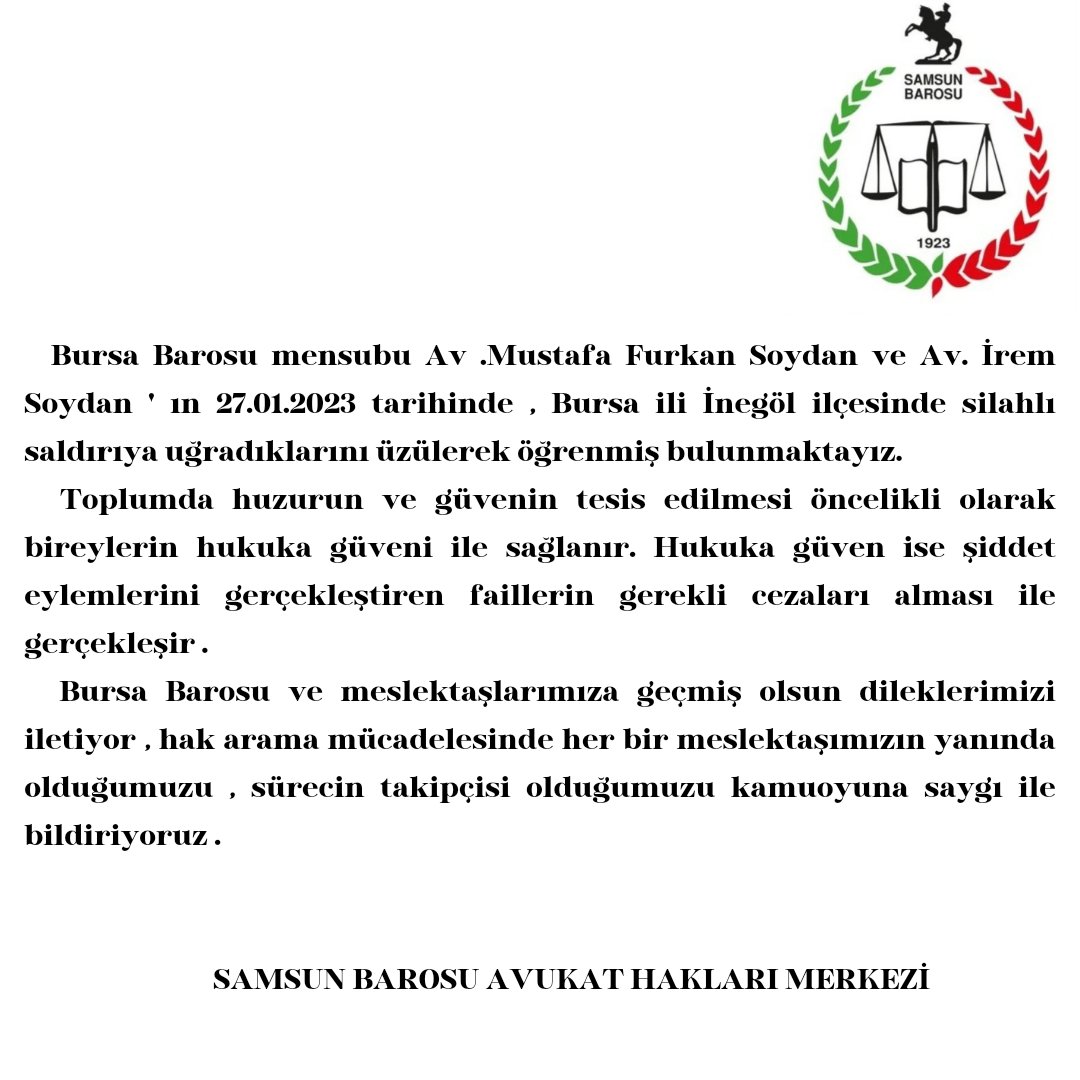 Meslektaşlarımızın yanındayız ! <a href="/BursaBarosuAHM/">Bursa Barosu Avukat Hakları Merkezi</a>