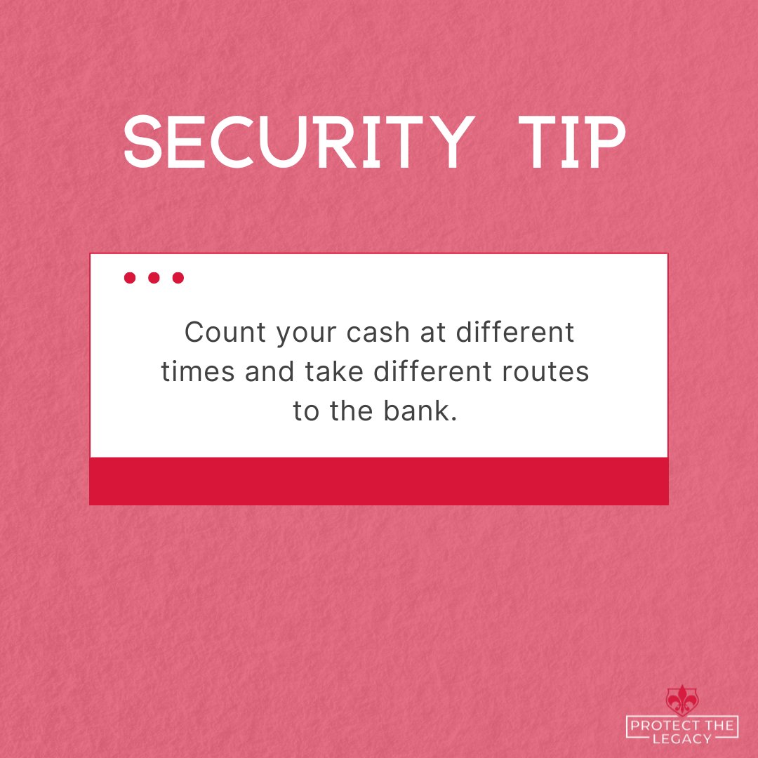 RollandSolution's tweet photo. When handling cash, it is unadvisable to have routines. Counting cash at different times and taking different routes to the bank will help prevent a potential robbery.

#protectthelegacy #security #securitysolutions #cashhandling https://t.co/z40kMOdLBN