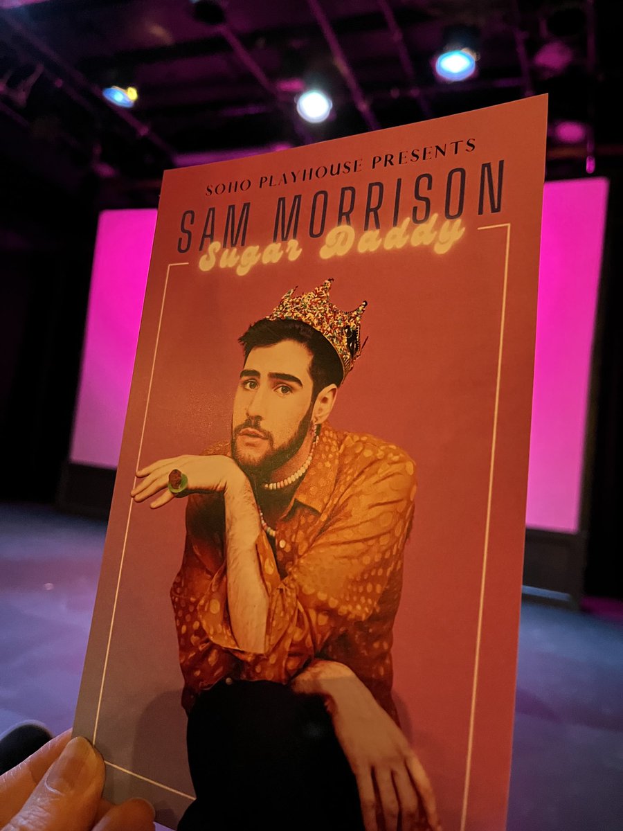 SChenHayes's tweet photo. Had the delicious treat of seeing queer standup comedy with the talented #SamMorrison based on the humor in grief work having lost his boyfriend to #Covid. His vulnerability, writing, and delivery mesmerizing. #SugarDaddy @sohoplayhouse We need so much more… https://t.co/LSApTwEedH