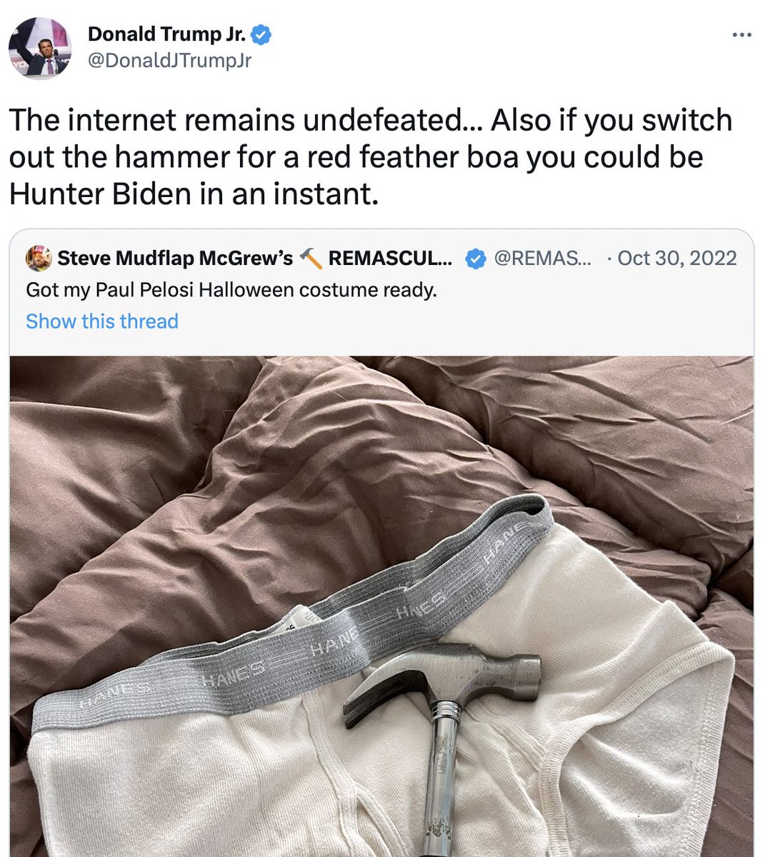 keithedwards's tweet photo. Just a quick reminder that people on the right made fun of the attack on Nancy Pelosi's husband. 

Elon Musk spread a conspiracy theory about it.

Never forget what they did because it's who they are. https://t.co/EId8esrZlM