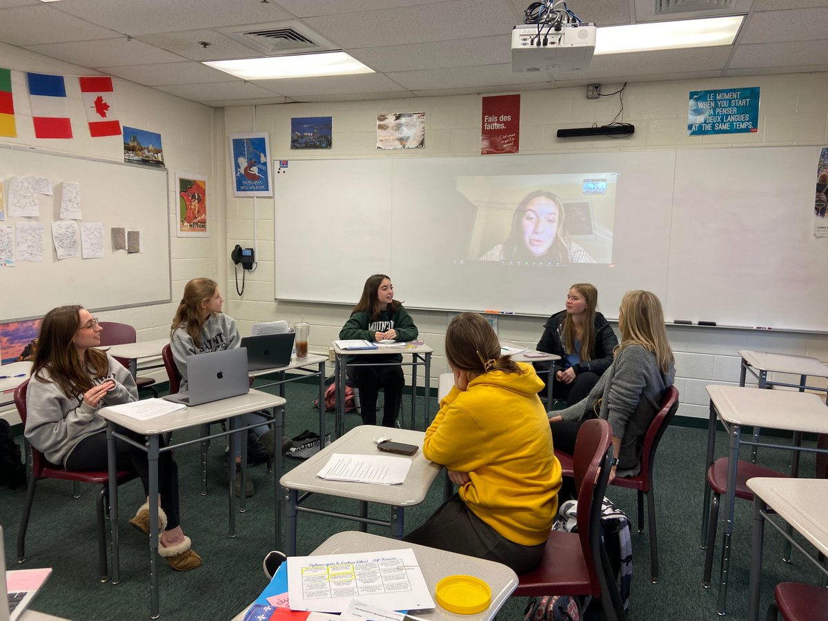 SSSASsaints's tweet photo. Alumna Liliana Dowling '20, who is studying abroad for the semester in Lyon, France, zoomed in to discuss her experiences with several AP French classes today! #SSSASAlumni #SaintsforLife #SaintsConnected https://t.co/CtT2hJPN6f