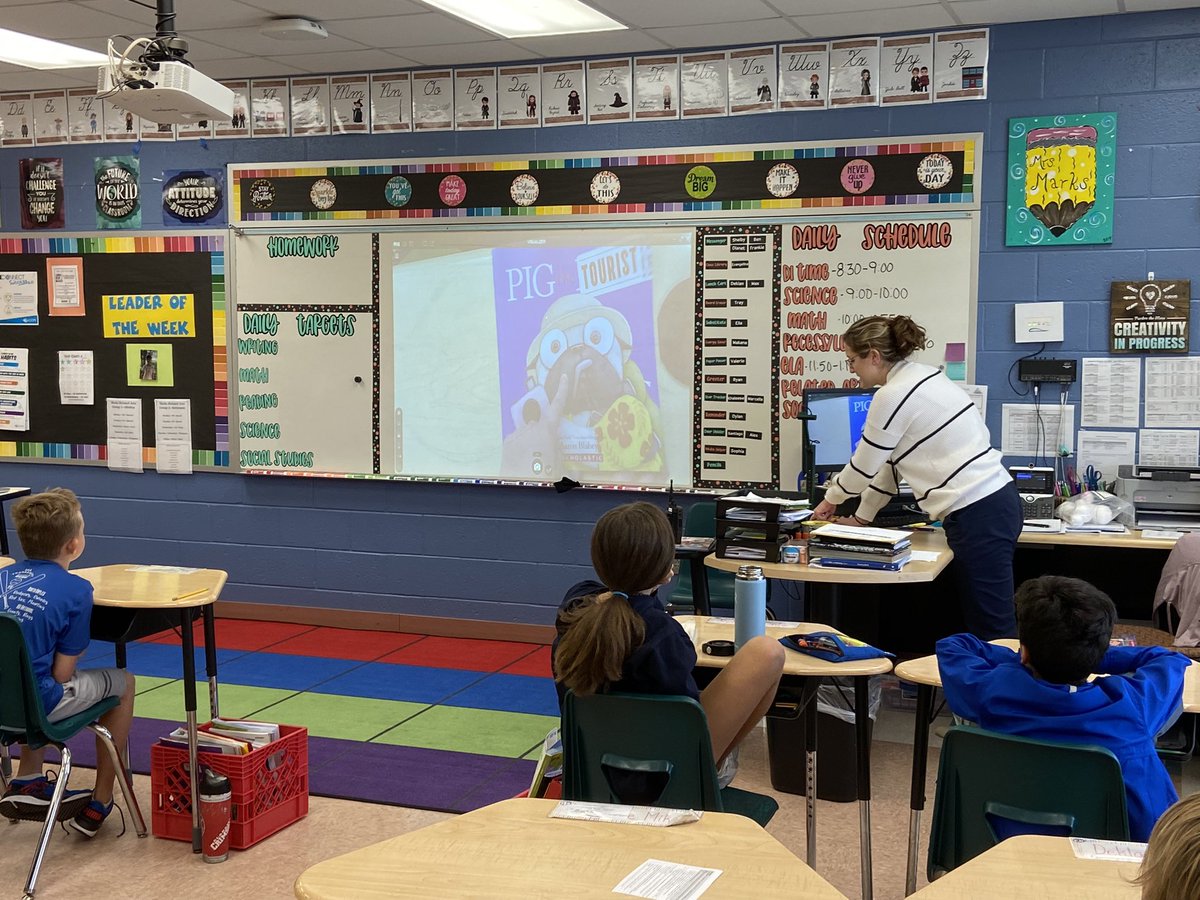 MrsMarksVME's tweet photo. Thanks @Ms_DelgadoCCPS for coming in as our guest reader today! It was a great end to #LiteracyWeek @VMEPatriots @4thVme https://t.co/Hm7dY7K6tX