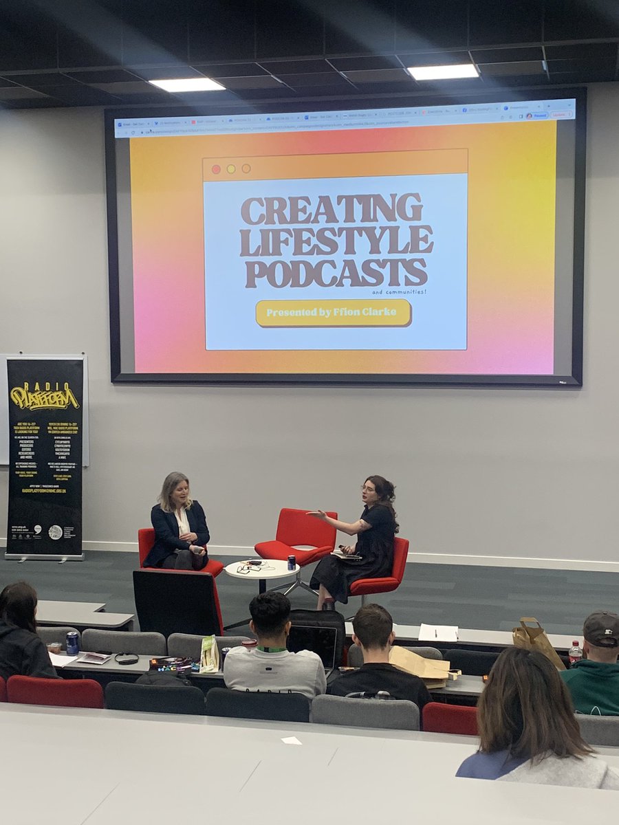 Revellsoph's tweet photo. A fab day spent at @podconcymru. Highlight was listening to @Ffion_Clarke chat about lifestyle podcasting- very inspiring before my last semester at Jomec. #PodConCymru https://t.co/QfA7lBdSp7