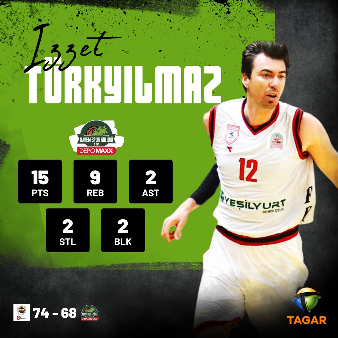 TAGARMANAGEMENT's tweet image. Depomaxx Harem Spor Kulübü forması giyen sporcumuz İzzet Türkyılmaz'ın Misli.com Türkiye Basketbol Ligi 17. hafta maçında Fenerbahçe Koleji karşısındaki performansı. 

#turkeybasketball #tagarmanagement #tagar #tagarsports #izzettürkyılmaz