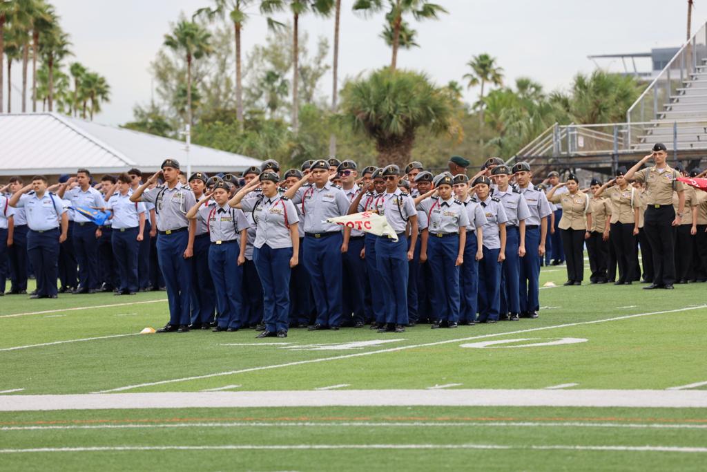 MDCPS's tweet photo. Special day for @MDCPS as #JRTOC cadets represented their schools and @USArmy @USNavy @USMC, @usairforce and @uscoastguard at the annual Pass in Review ceremony. https://t.co/4t1nChHoFQ
