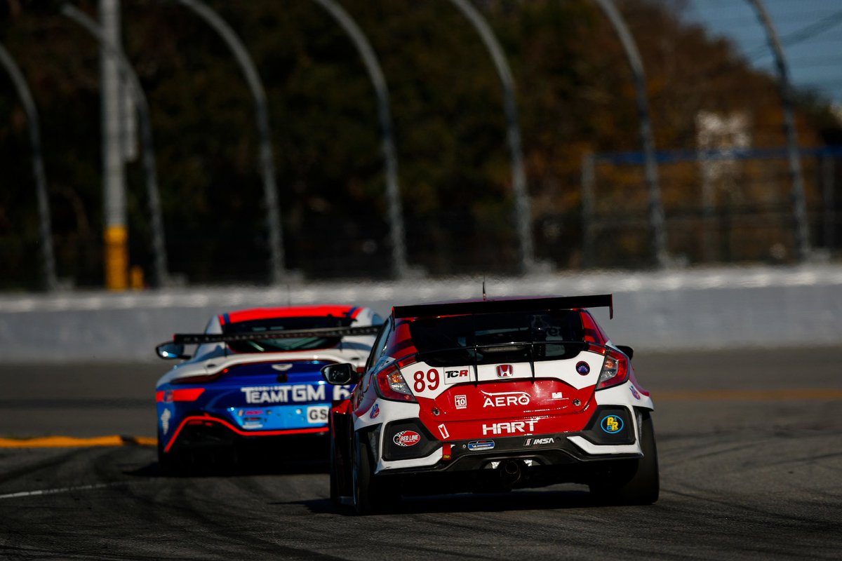 HARTroadrace's tweet photo. First full pitstop and driver change in the books! @SteveEichCTSCC takes the wheel and we now sit P3. 2.5 hours remain!

#HART #89NICE #Honda #Civic #tcr #IMSA #AERO #aerosustainable #Redline #teamredlineoil #OMP #hrspring https://t.co/INwB4dIPzh