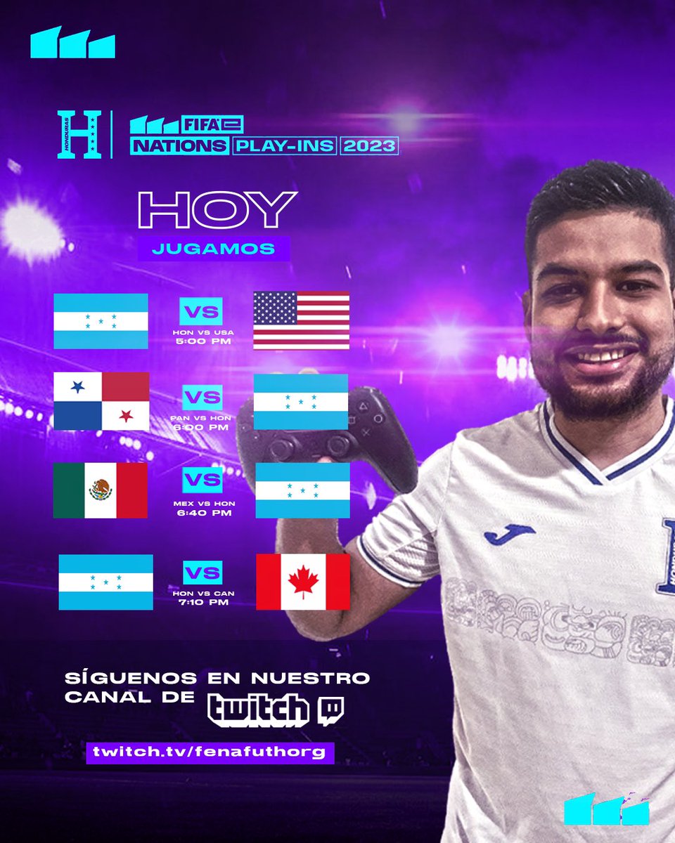 🎮HOY JUGAMOS🎮

✅La selección de #HonduraseSports 🇭🇳 continúa hoy sus cuatro partidos de la división 1, por la eliminatorias rumbo al 🏆<a href="/FIFAe/">FIFAe</a> Nations Cup 2023.

⏰5:00P.M.
📺Twitch.tv/fenafuthorg